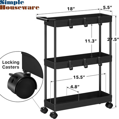 Simple Houseware 3-Tier Slim Rolling Cart w/Handle 5.5" Wx27.5 H, Turquoise | Storage Cart for Narrow Space (5.5-Inch Wide) Kitchen, Bathroom, Laundry Room