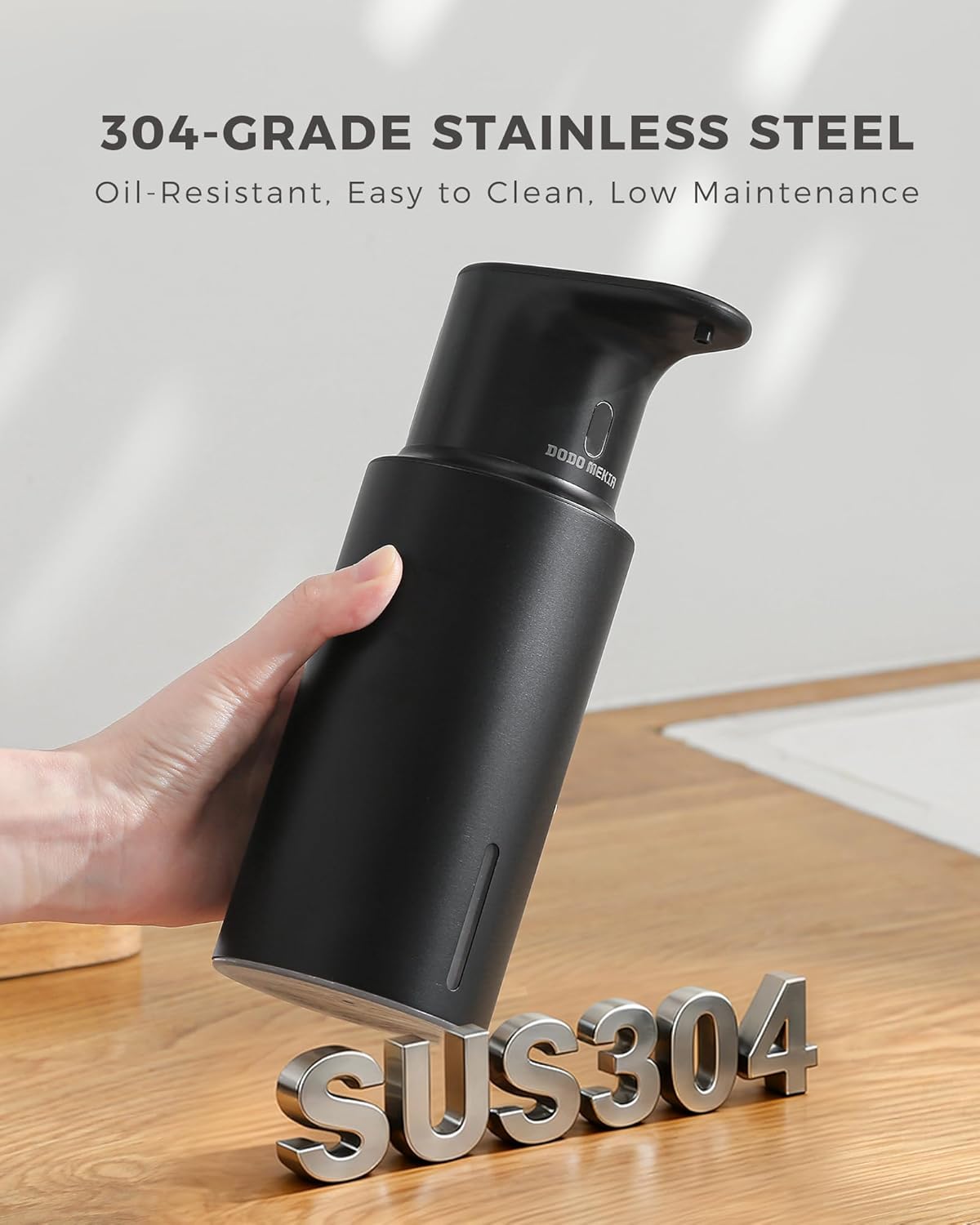 Automatic Foaming Soap Dispenser Touchless, 304 Stainless Steel Bottle Body &16.2oz/480ml Rechargeable, 3 Adjustable Liquid Levels, IPX7 Waterproof, for Kitchen Bathroom, Stainless Steel