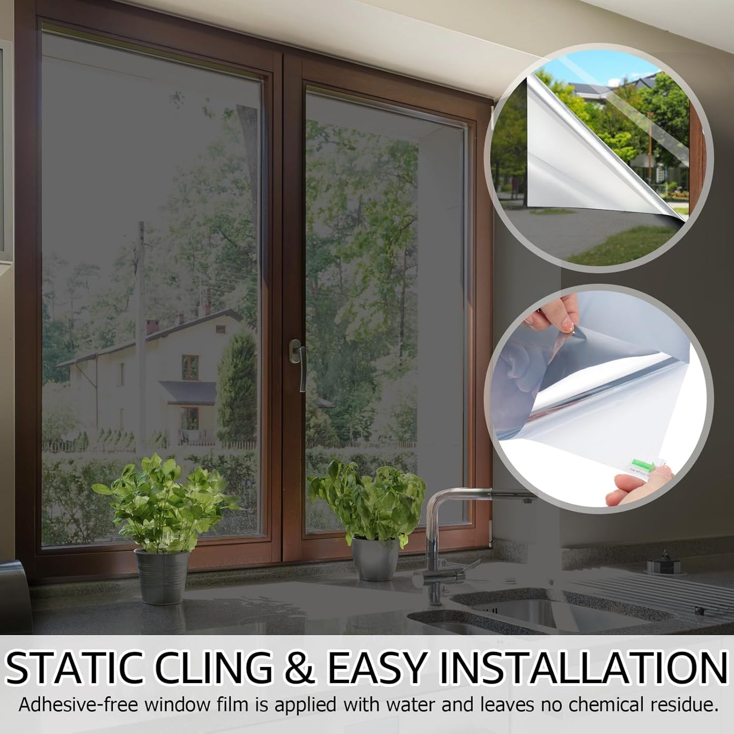 HIDBEA Frosted Window Privacy Film - Non Adhesive Static Cling Glass Stickers Sun UV Blocking Heat Control Door Covering Decals for Home Office, 23.6 x 78.7 Inch