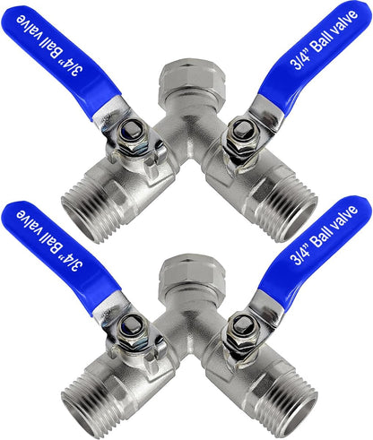 Beduan 304 Stainless Steel Hose Splitter 2 Way Y Garden Hose Bib Splitter with Long Handle Water Hose Ball Shut Off Valve 3/4 GHT Threaded