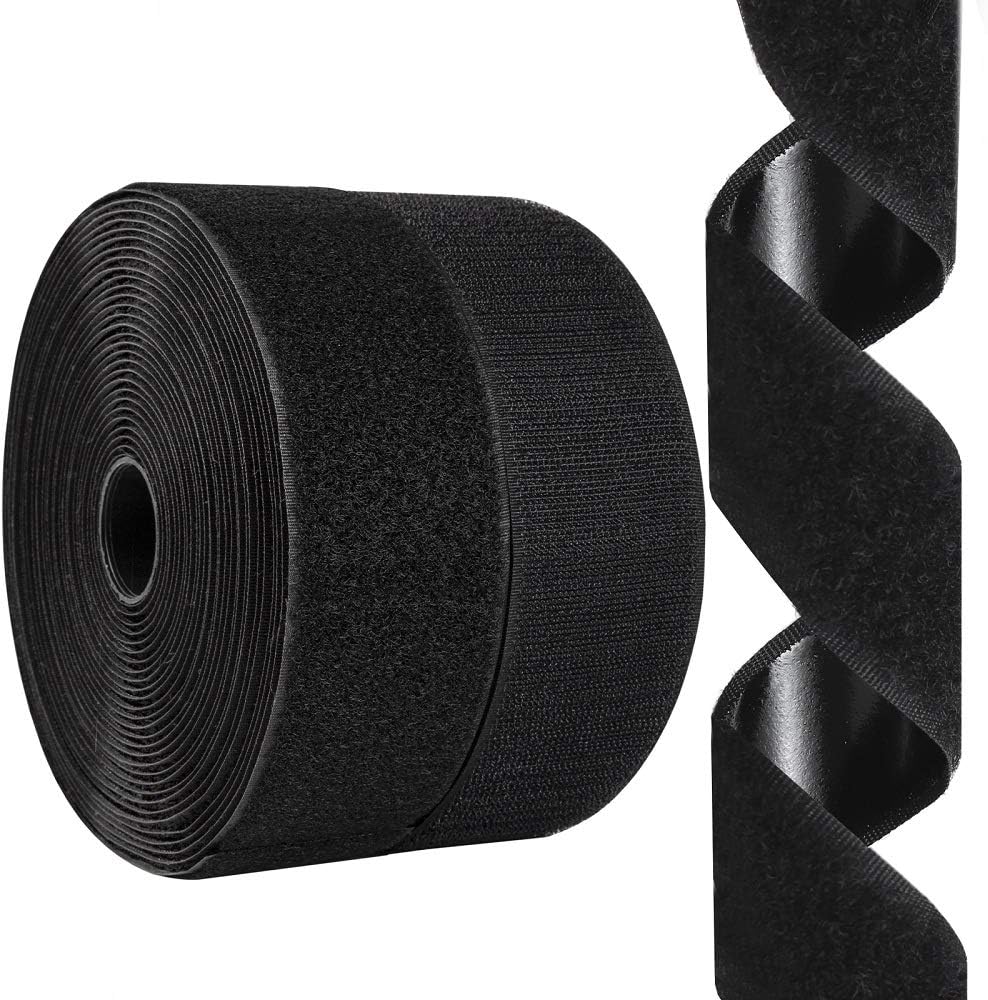 26Feet Hook and Loop Tape Sticky Back Fastener Roll, Nylon Self Adhesive Heavy Duty Strips Fastener for Home Office School Car and Crafting Organization (1, Black-3m, 26ft x 1in)
