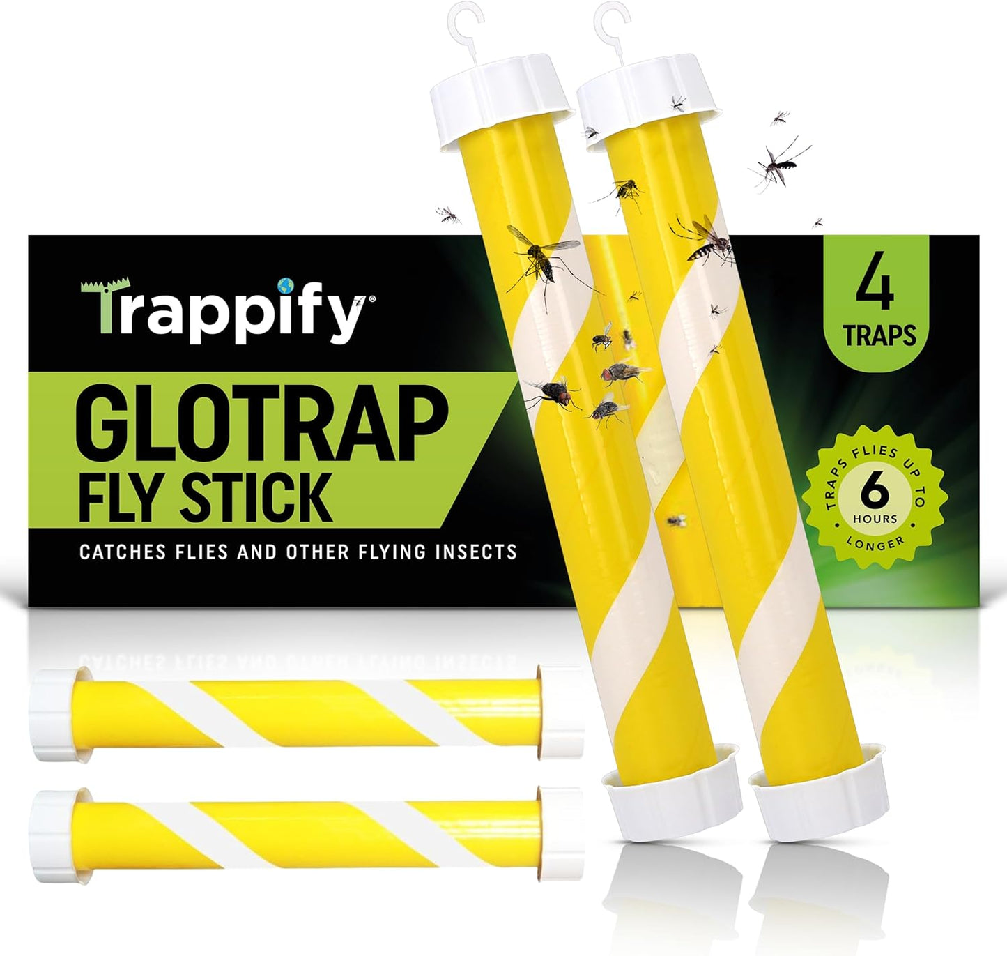 Trappify Glow-in-The-Dark Fly Trap for Indoor & Outdoor Fly Sticks (2 Pack) | Yellow Adhesive Fly Sticks, Glow-In-The-Dark, Water-Resistant Fruit Fly Traps for Indoors and Outdoor Use