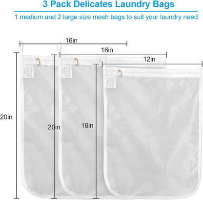 GOGOODA 2 Pack Delicates Laundry Bags, Fine Mesh Wash Bag with Hanging Loop | Large for Lingerie, Shirts, Sweaters, Underwear, Bra, Silk, Socks