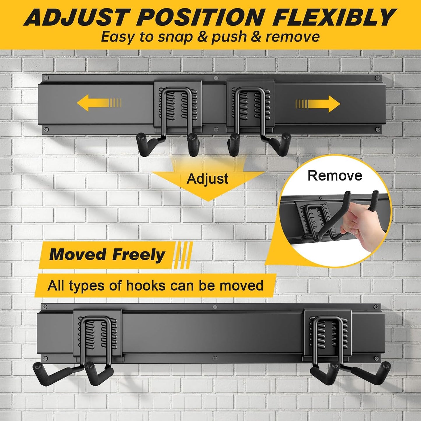 64 Inches Garage Storage, UUP Garage Organization Wall Mount Garden Tool Organizer, 620lbs Adjustable Metal Hooks, Yard Shed Rail Rack, Lawn Tool Holder for Hanging Rake Broom Mop Snowboard, Home Gift