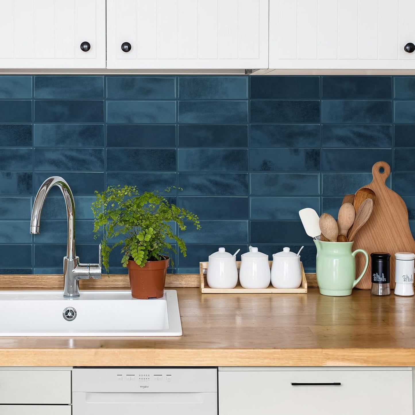 Peel and Stick Subway Backsplash Tiles, 5 Pack, 12 x 12 in, Almond | extra thick 3D wall panels, heat and water resistant wall panels, easy DIY kitchen, bathroom, laundry, fireplace wall décor
