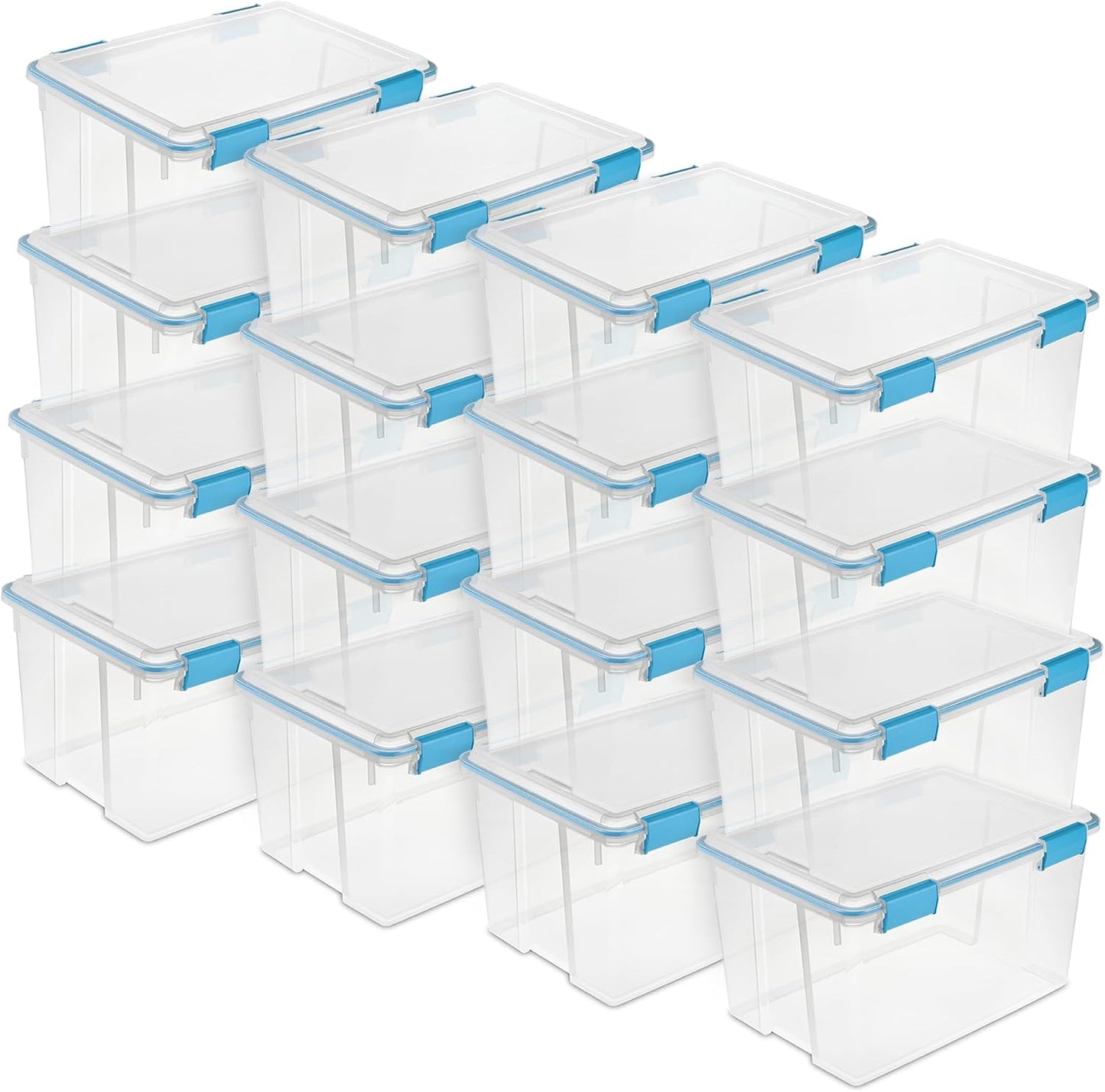 Sterilite 4-Pack Gasket Box, Home Storage Organizer Bins with Lids, 37 Quart – Stackable Clear Plastic Containers for Bedroom, Bathroom, Garage, Basement, or Attic