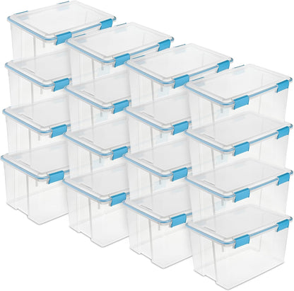 Sterilite 4-Pack Gasket Box, Home Storage Organizer Bins with Lids, 37 Quart – Stackable Clear Plastic Containers for Bedroom, Bathroom, Garage, Basement, or Attic