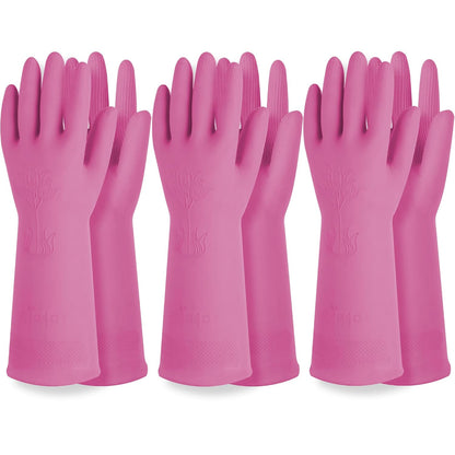 DABOGOSA Mamison 2 Pairs Reusable Waterproof Household Dishwashing Cleaning Rubber Gloves, Non-Slip Kitchen Glove (Pink, Medium (Pack of 2))