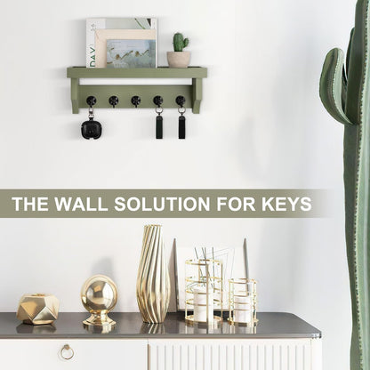 Key and Mail Holder Wall Mount, Key Holder with Shelf and Mail Organizer Wall Mount. Mail Holder with 5 Hooks for Coat, Dog Leash, Home Decor Rack, Entry Way Organizer (White)