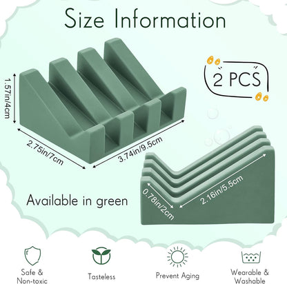 Cunhill 2 Pieces Silicone Soap Dish Self Draining Soap Dish Shower Waterfall Bar Soap Holder Tray with Drain Soap Saver for Kitchen Bathroom Accessories (Black)