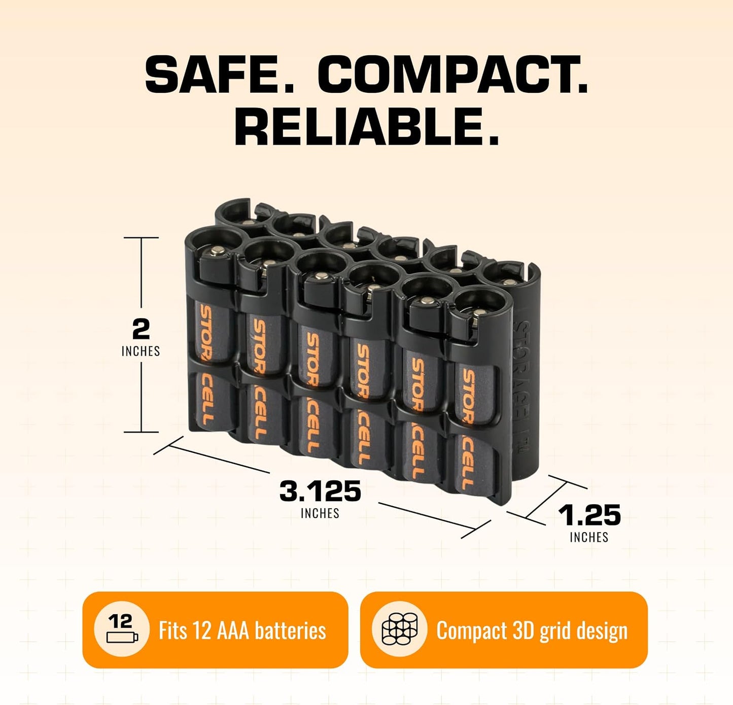 AAA Battery Storage Caddy by Storacell, Yellow, Holds 12 Batteries (Not included)