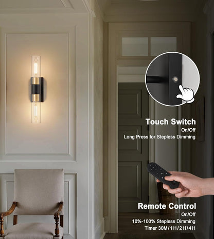 SANTOSTOCK Gold Battery Operated Wall Sconce Set of 2, 12000mAh Rechargeable Wall Lights with Remote Control, Wireless Dimmable Wall Lamps for Bedroom Living Room Bathroom Hallway Stairwell