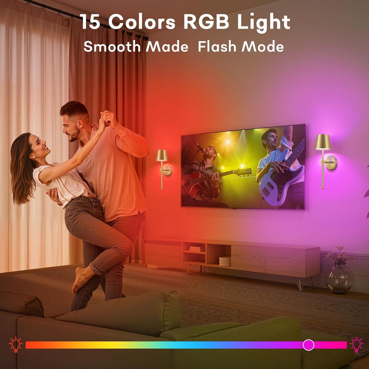 LIGHTESS Battery Operated Wall Sconce Set of Two with Touch and Remote Control, Dimmable Rechargeable Wall Lights for Living Room, Bedroom, Hallway (Gold)