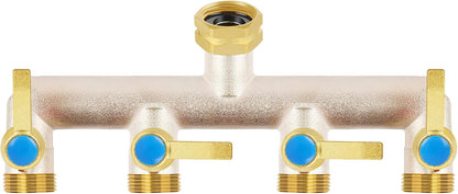 Upgraded Brass Garden Hose Splitter, 3/4" Hose Splitter 2 Way Heavy Duty with Extension Handles, Outdoor Faucet Splitter Water Spigot Splitter with Individual On/Off Valve