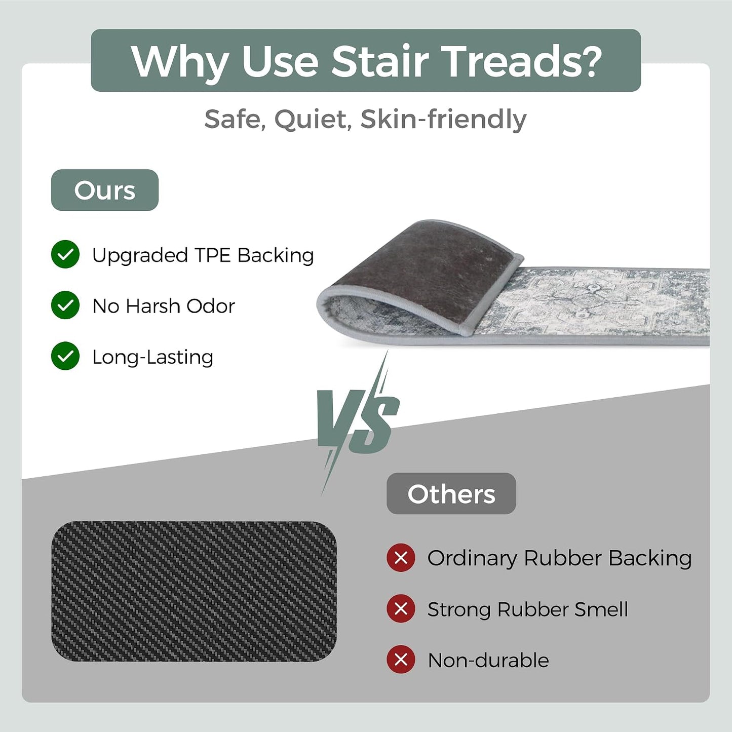 sarben Non Slip Stair Treads for Wooden Steps 15PCS - 8"x30" Indoor Safety Carpet, Edging Mats with TPE Adhesive Backing, Pet and Elderly Friendly Stair Rugs (Taupe) - Colors A