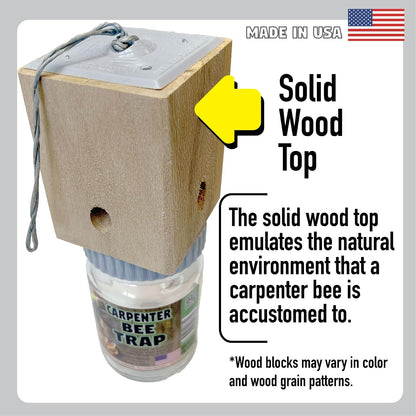 Billy Bob Carpenter Bee Trap - Made in the USA - Solid Wood Top - Outdoor Insect Trap for Carpenter Bees - Old Fashioned Mason Jar Design