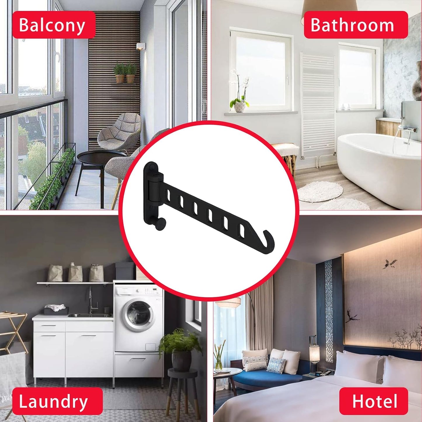 JOOM Wall Mounted Drying Rack, Foldable Clothes Hanger Rack for Laundry Room, Space Saving Wall Mount Clothes Rack, Aluminum Coat Hanger Holder for Closet, Bathroom, White