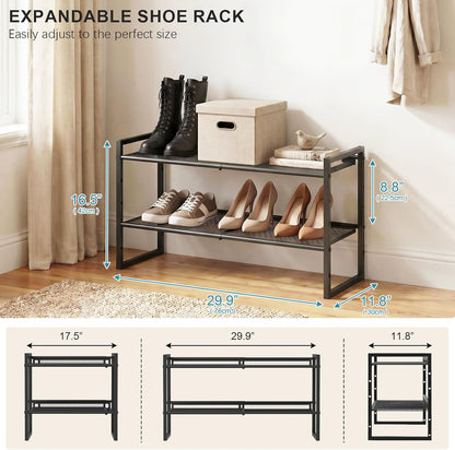 Garden 4 you Shoe Rack - Expandable Shoe Organizer for Closet, Metal Shoe Shelf Organizer, Stackable Adjustable Shoe Storage Shelf for Entryway, Garage, Door Entrance (2-Tier)