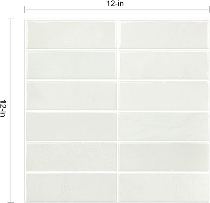 Peel and Stick Subway Backsplash Tiles, 5 Pack, 12 x 12 in, Almond | extra thick 3D wall panels, heat and water resistant wall panels, easy DIY kitchen, bathroom, laundry, fireplace wall décor