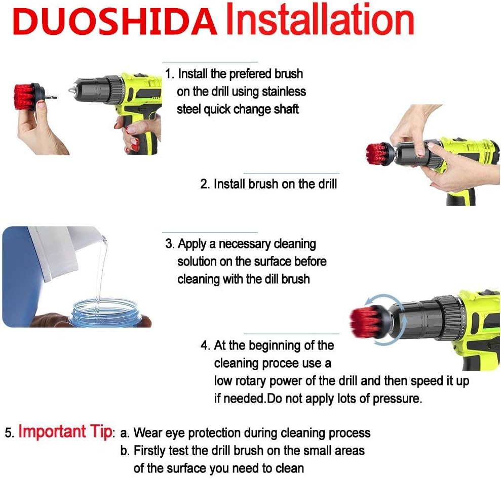 Drill Brush - 2" 5" Powered Heavy Duty Stiffness Bristles Scrubbing Scrubber Cleaning Kit for Bathroom Tile Showers Tubs Carpet Kitchen Porcelain Pool Marble