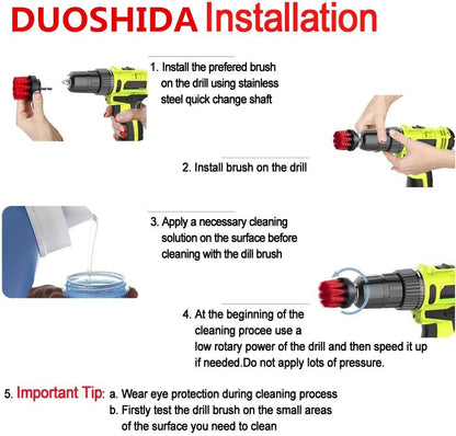 Drill Brush - 2" 5" Powered Heavy Duty Stiffness Bristles Scrubbing Scrubber Cleaning Kit for Bathroom Tile Showers Tubs Carpet Kitchen Porcelain Pool Marble