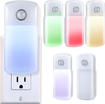 Enhon Emergency Power Failure Night Lights, 5-in-1 Multi Color LED Light, Rechargeable Flashlight with Foldable Plug, Automatic On Off Motion Sensor for Bedrooms, Hallways, Black Outs(3 Pack)