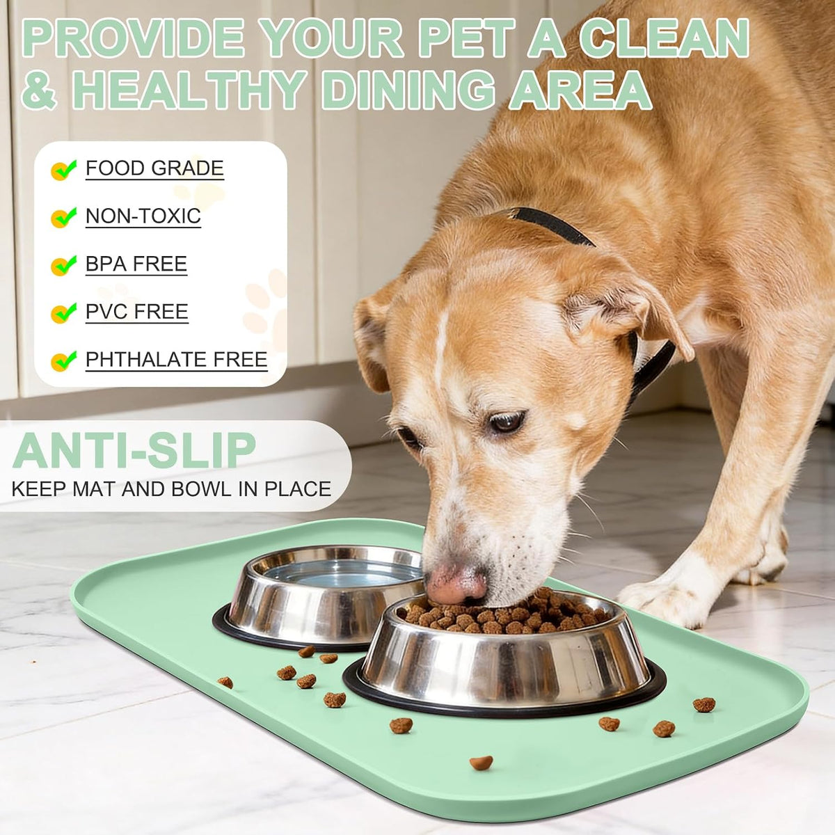 SMILOOL Silicone Pet Food Mat with Raised Edge for Food and Water Bowl, Dog Feeding Mats, Cat Food Trays for Floor Waterproof, Rubber Tray for Dogs and Cats, 19 x 12 x 0.7 Black
