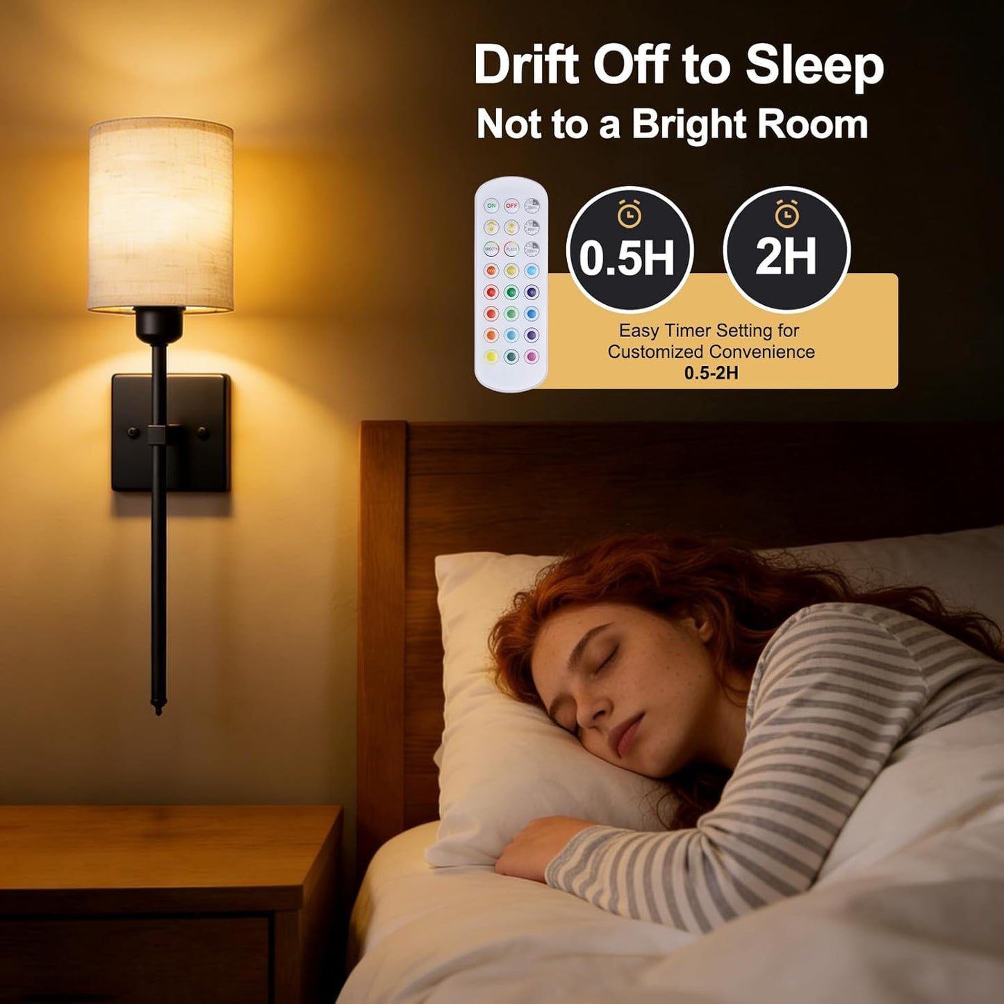 Battery Operated Wall Sconce Set of 2, Black Wireless Wall Lights with Remote 5300mAh Rechargeable Dimmable Bulb, 12 Colors Wireless Wall Sconces for Bedroom Living Room Hallway