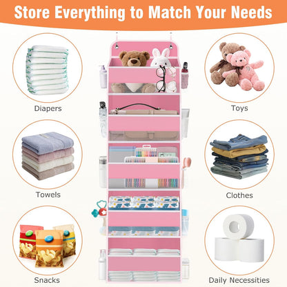 WISELIFE Over The Door Organizer Storage 4 Shelves Large Capacity Hanging Bedroom Storage Solution with 6 Side Pockets for Dorm Bathroom Pantry Nursery and Baby Essentials Holds up to 40 Lbs (Black)