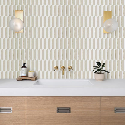 Vamos Peel and Stick Backsplash Seamless Tile for Kitchen and Bathroom,White and Beige Slate PVC Mixed Light Gold Self Adhesive Fish Scale Metal Mosaic Tiles (10 Sheets)