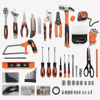 NEWBULIG 330-Piece Complete Tool Box Set, Durable Homeowners Tool Kit with Pull-Out Drawer, Versatile Home Repair Kit for Auto & Household, DIY Projects, Black-Red