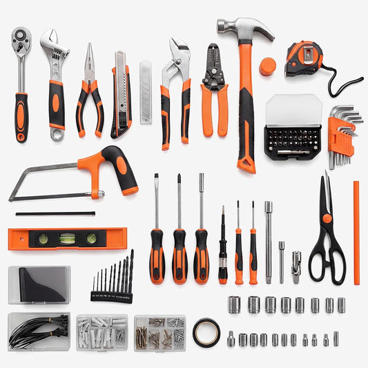 NEWBULIG 330-Piece Complete Tool Box Set, Durable Homeowners Tool Kit with Pull-Out Drawer, Versatile Home Repair Kit for Auto & Household, DIY Projects, Black-Red