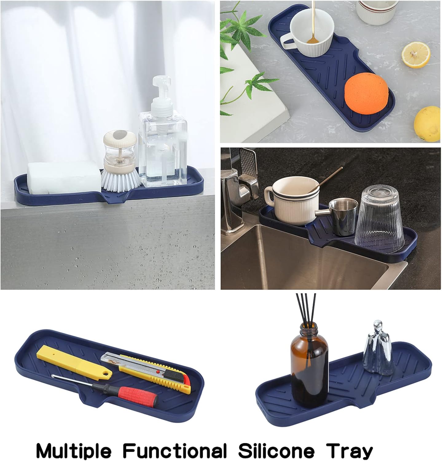 MicoYang Silicone Bathroom Soap Dishes with Drain Spout-Bathroom and Kitchen Sink Organizer,Sponge Holder,Dish Soap Tray,Perfect for Dispenser,Scrubber,Bottle,Cup on Sink or Counter-Coffee 4.9"×3.2"