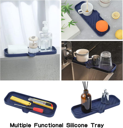MicoYang Silicone Bathroom Soap Dishes with Drain Spout-Bathroom and Kitchen Sink Organizer,Sponge Holder,Dish Soap Tray,Perfect for Dispenser,Scrubber,Bottle,Cup on Sink or Counter-Coffee 4.9"×3.2"