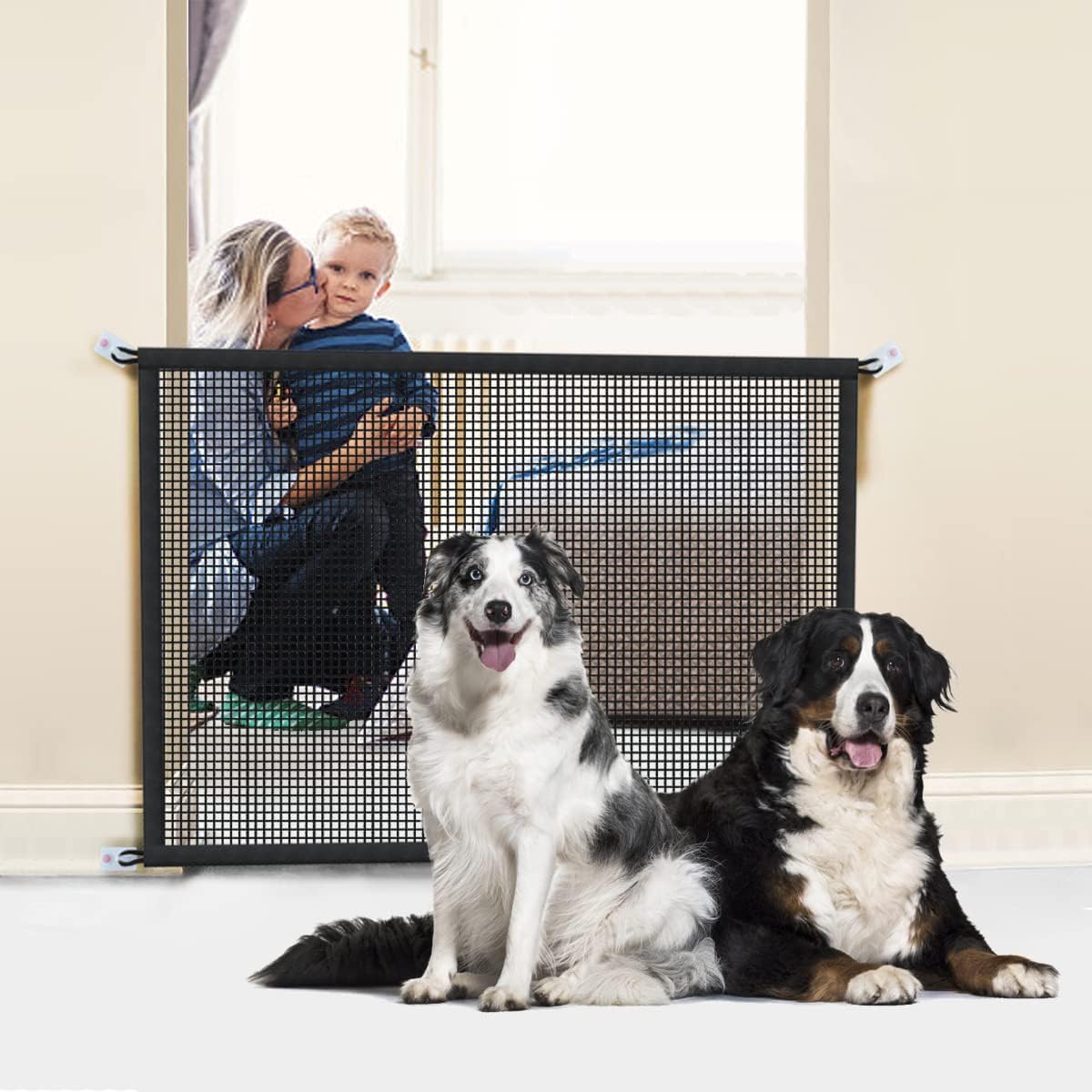 Cupount Dog Screen Mesh Gate for Stairs Pet Gates for The House: for Doorways Stairways Indoor 29 inches Tall, 38 inch Wide, Fits 32-35 inch Openings