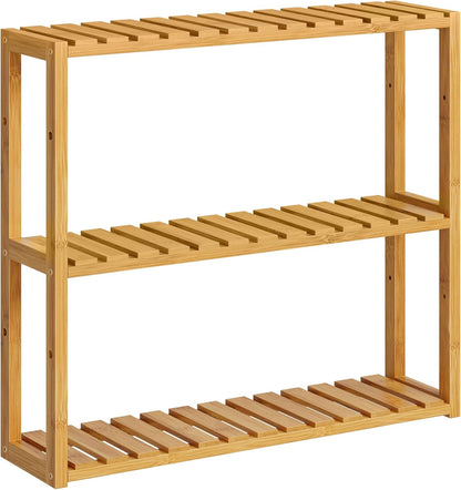 SONGMICS Bamboo Rolling Cart, 3-Tier Utility Cart on Wheels, Slim Narrow Storage Shelf, Bamboo Shelves, Space-Saving, Multifunctional, for Bathroom, Kitchen, White and Natural UBCB083N02