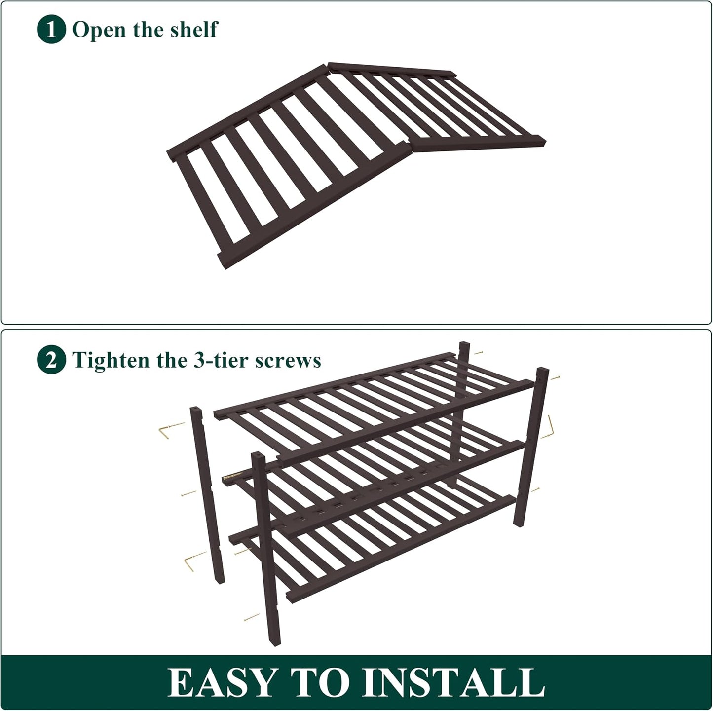 Smiry Bamboo Shoe Rack for Closet, 3 Tier Wooden Shoe Organizer, Stackable Wood Shoe Storage Shelf for Entryway, 14 Vertical Slats, One-piece Heavy-Duty Legs, 26.77"x11.02"x18.31", Natural