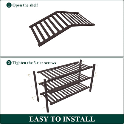 Smiry Bamboo Shoe Rack for Closet, 3 Tier Wooden Shoe Organizer, Stackable Wood Shoe Storage Shelf for Entryway, 14 Vertical Slats, One-piece Heavy-Duty Legs, 26.77"x11.02"x18.31", Natural