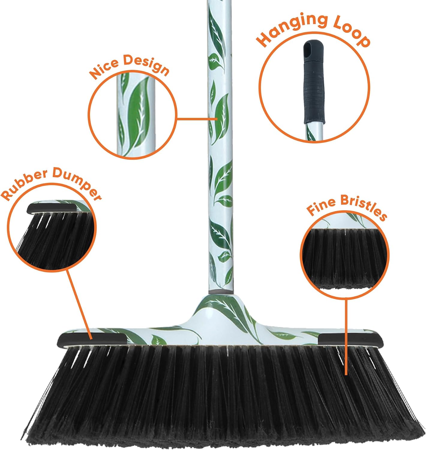 Superio Grey Broom, Heavy-Duty Indoor & Outdoor Broom with 48-Inch Handle, Multi-Surface Floor Cleaning for Home, Kitchen, Garage & Office