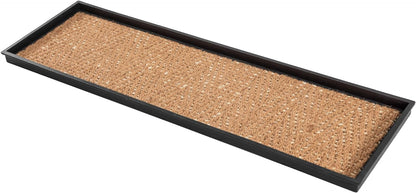 Anji Mountain Heavy Duty Waterproof Rubber Shoe Storage Mat Organizer/Boot Storage Tray Multi Use for Entryway with Coir, Tan Insert, Fits 4 Pair (46.5" Wide)