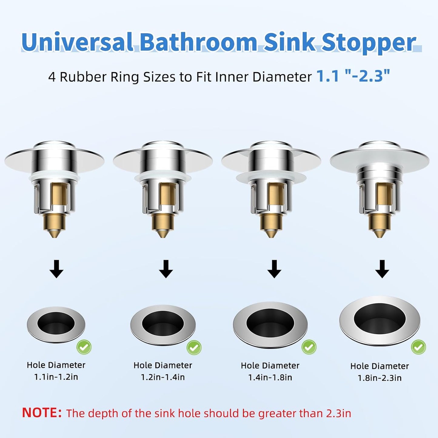 iFealClear Metal Universal Bathroom Sink Stopper, Upgraded Stainless Steel Sink Drain Strainer for 1.1''~2.36" Basin Pop Up Drain Strainer, Anti-Clogging Filter Basket, Brushed Nickel