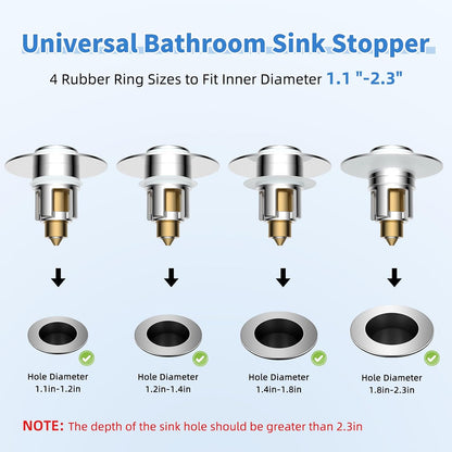 iFealClear Metal Universal Bathroom Sink Stopper, Upgraded Stainless Steel Sink Drain Strainer for 1.1''~2.36" Basin Pop Up Drain Strainer, Anti-Clogging Filter Basket, Brushed Nickel