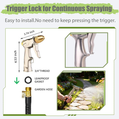 Heavy Duty Metal Hose Nozzle, High Pressure Garden Hose Nozzle | All-Metal Water hose nozzle with 4 Adjustable Spray Patterns, For Watering Plants,Pet Showering,Car Washing&Windows