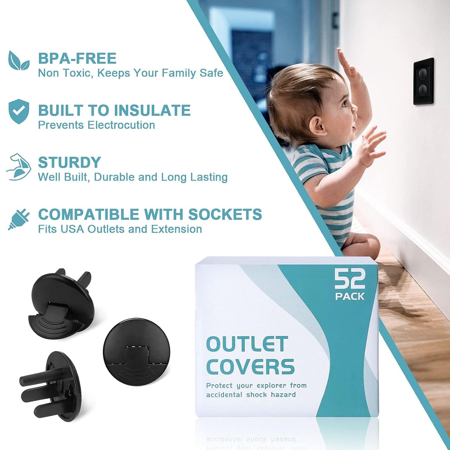 PRObebi Outlet Covers Baby Proofing White - 38 Pack Plug Covers for Electrical Outlets, Child Proof Socket Covers, Baby Safety Products for Home, Office, Easy Insatllation