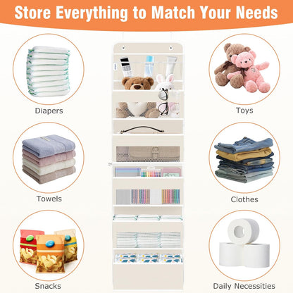 WISELIFE Over The Door Organizer Storage 4 Shelves Large Capacity Hanging Bedroom Storage Solution with 6 Side Pockets for Dorm Bathroom Pantry Nursery and Baby Essentials Holds up to 40 Lbs (Black)