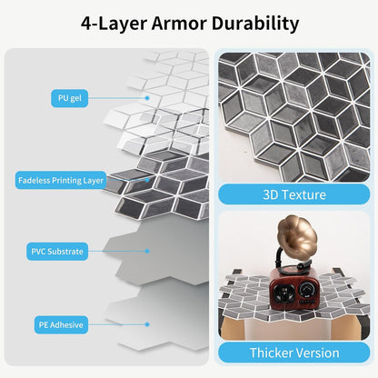 Art3d 10-Sheet Peel and Stick Backsplash Tiles, 12x12 Inch Self-Adhesive 3D Wall Tiles for Kitchen, Bathroom, Countertop - Thickened Waterproof Design (Graphite Gray)