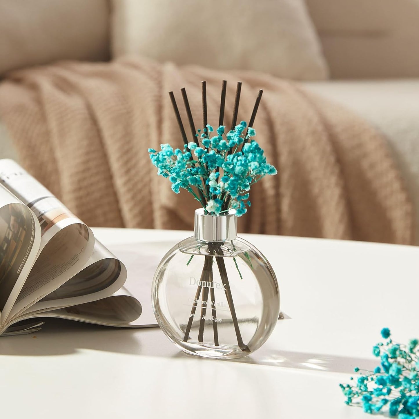 Flower Reed Diffuser Set 5.07oz Satin Rose Scent Diffuser with Sticks Home Fragrance Reed Diffuser for Bathroom Shelf Decor