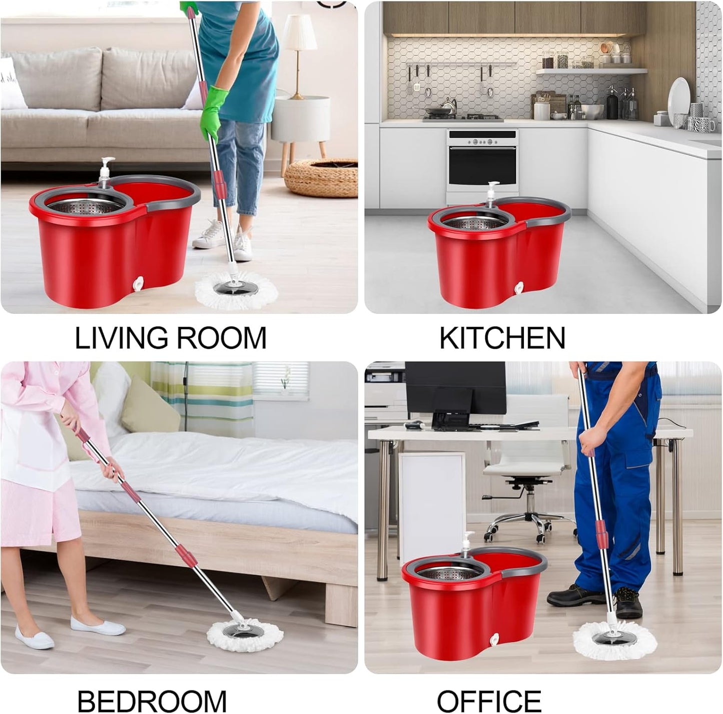 Spin Mop and Bucket with Wringer Set, 360° Spinning Mop Bucket System with 3 Microfiber Mop Replacement Heads, Adjustable Handle for Floor Cleaning (Green)