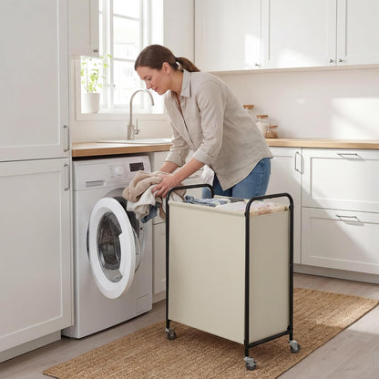 GRANNY SAYS 2 Section 130L Laundry Sorter, Large Laundry Hamper Basket with Wheels and Handles, Durable and Sturdy Rolling Cart for Laundry Room, Hotel, Bedroom, Beige