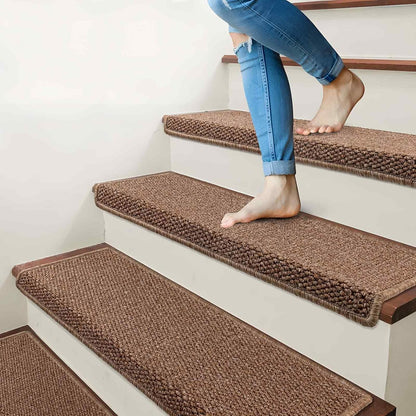 Brakki Bullnose Carpet Stair Treads, Non Slip Stair Treads for Wooden Steps Indoor, Stair Runner, Soft Stair Rugs, Edging Stair Protectors, Washable, 29.5"x9.5"x1.5" 14pcs, Beige